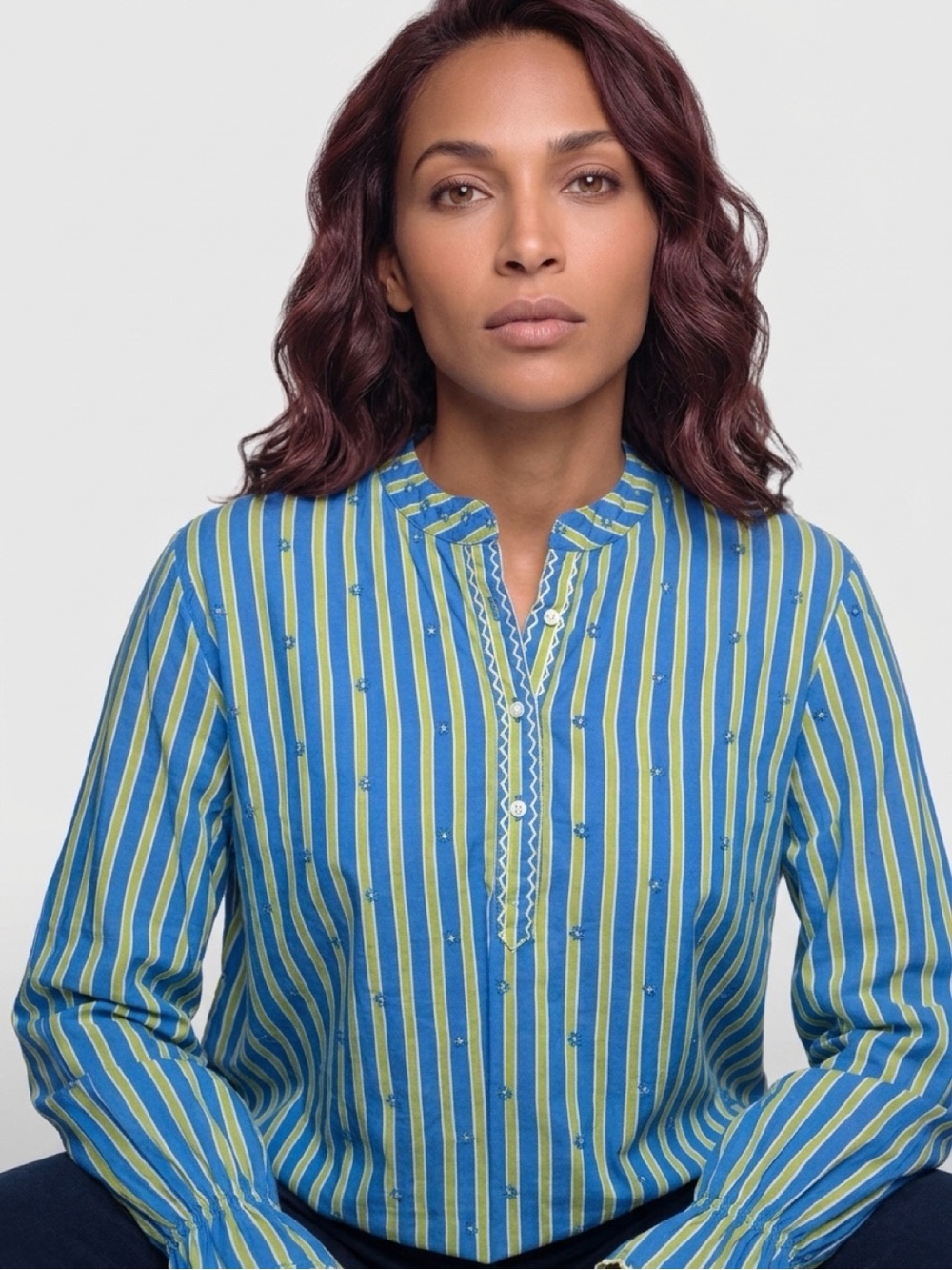 Nimo With Love - Flower Embroidery Broom Stripe Blouse retail $290